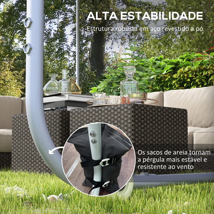 Pérgola 3x3 m Pérgola de Jardim com Rodas Proteção UV 30+ com Sacos de Areia e Estrutura de Aço para Pátio Varanda Cinza Escuro