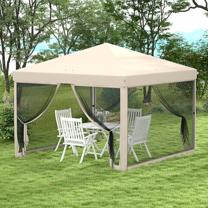 Tenda Dobrável 3x3 para Exterior Tenda Portátil de Jardim com Mosquiteiras Bolsa de Transporte Estrutura de Aço e Tecido Oxford Resistente para Festas Campismo Bege