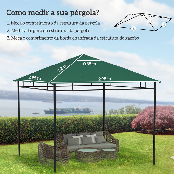 Toldo de Substituição de 3x3m para Pérgola de Jardim com 8 Orifícios de Drenagem e Ventilação Verde