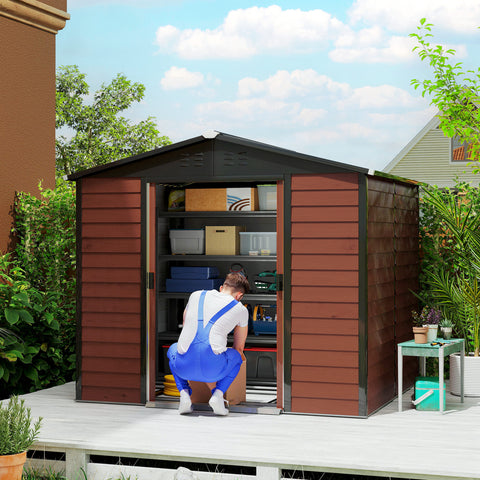 Abrigo de Jardim Exterior 4,4 m² 240x206x198 cm Abrigo de Jardim com Porta de Correr e Fechadura Armário para Jardim Pátio Teca