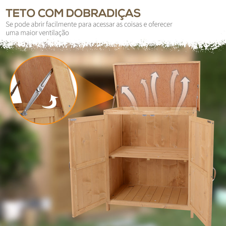 Armário de Madeira Armário de Ferramentas de Jardinagem Barraca Exterior, 2 Portas, Teto Impermeável Madeira Maciça 74x43x88cm