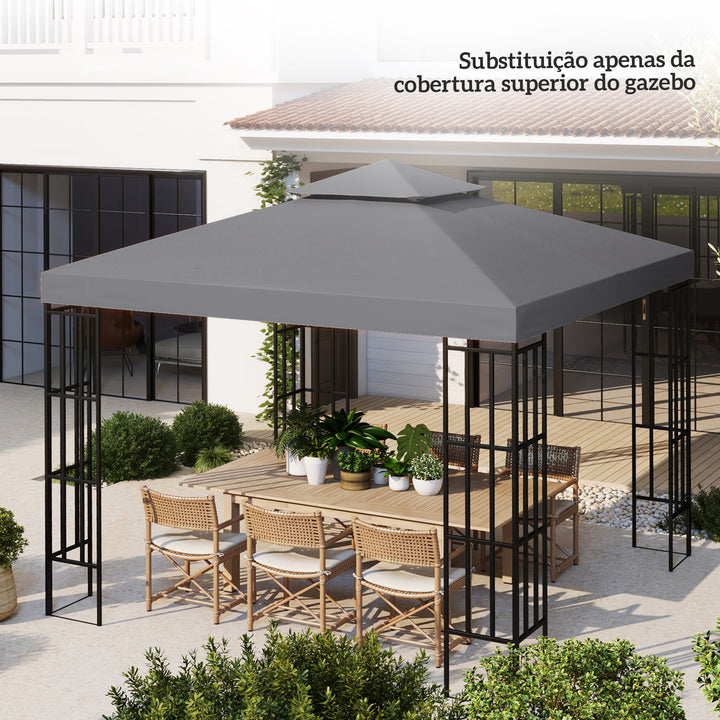 Teto de Substituição para Tenda 3x3 m Cobertura de Substituição com Design de Dois Níveis 8 Orifícios de Drenagem e Proteção UV Apenas Toldo de Substituição Cinzento Escuro