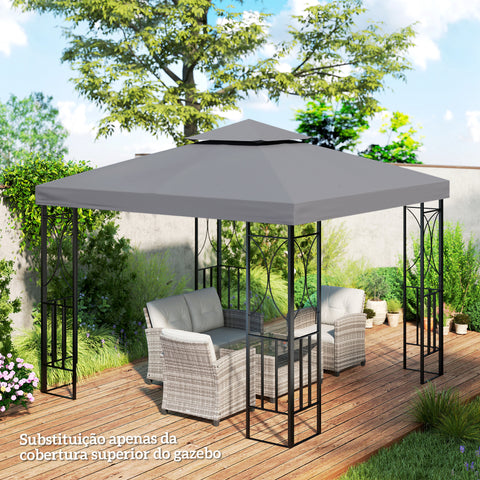 Teto de Substituição para Tenda 3x3 m Cobertura de Substituição com Design de Dois Níveis 8 Orifícios de Drenagem e Proteção UV Apenas Toldo de Substituição Cinzento Escuro