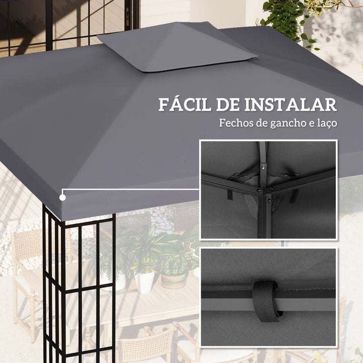 Teto de Substituição para Tenda 3x3 m Cobertura de Substituição com Design de Dois Níveis 8 Orifícios de Drenagem e Proteção UV Apenas Toldo de Substituição Cinzento Escuro