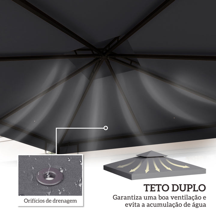 Teto de Substituição para Tenda 3x3 m Cobertura de Substituição com Design de Dois Níveis 8 Orifícios de Drenagem e Proteção UV Apenas Toldo de Substituição Cinzento Escuro