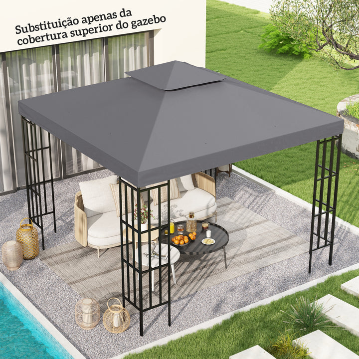 Teto de Substituição para Tenda 3x3 m Cobertura de Substituição com Design de Dois Níveis 8 Orifícios de Drenagem e Proteção UV Apenas Toldo de Substituição Cinzento Escuro