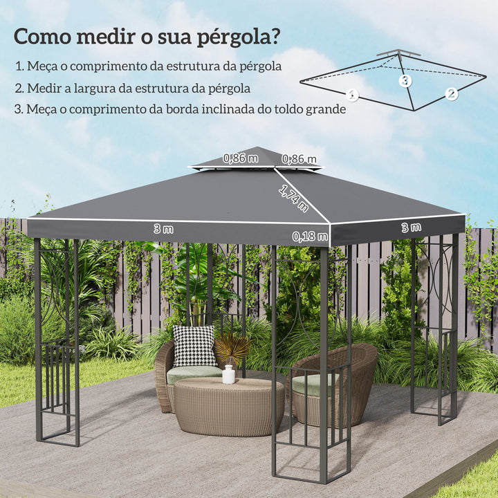 Teto de Substituição para Tenda 3x3 m Cobertura de Substituição com Design de Dois Níveis 8 Orifícios de Drenagem e Proteção UV Apenas Toldo de Substituição Cinzento Escuro