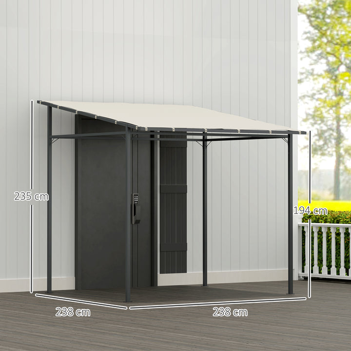 Pérgola de Parede 2,4x2,4 m Pérgola de Jardim com Teto Inclinado Proteção UV 30+ Impermeável e Estrutura de Metal para Pátio Terraço Varanda Creme