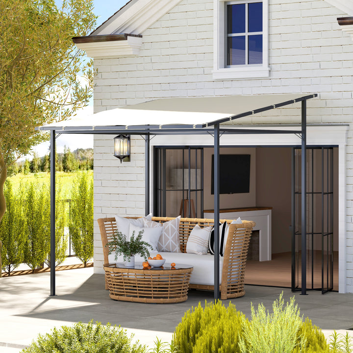 Pérgola de Parede 2,4x2,4 m Pérgola de Jardim com Teto Inclinado Proteção UV 30+ Impermeável e Estrutura de Metal para Pátio Terraço Varanda Creme