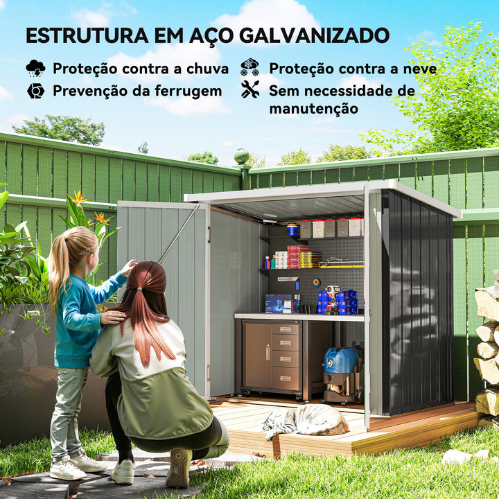 Abrigo de Jardim 1,26 m² 147x86x134 cm Abrigo de Exterior de Aço Galvanizado com 2 Portas para Armazenamento de Ferramentas Preto