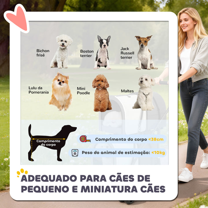 Carrinho Duplo para Cães e Gatos Dobrável com 2 Transportadoras Removíveis Cinto de Segurança Bolsos Laterais e 2 Almofadas Cada Compartimento Suporta 10 kg 66x50x98 cm Cinzento Escuro