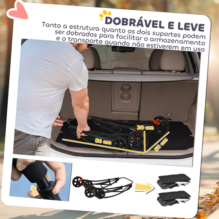 Carrinho Duplo para Cães e Gatos Dobrável com 2 Transportadoras Removíveis Cinto de Segurança Bolsos Laterais e 2 Almofadas Cada Compartimento Suporta 10 kg 66x50x98 cm Cinzento Escuro