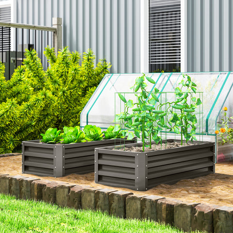 Conjunto de 2 Floreiras Grandes para Exterior em Aço Galvanizado Hortas Urbanas Floreiras Elevadas para Plantas Flores, Terraço Jardim, Resistente às Intempéries 110x50x30 cm Cinzento