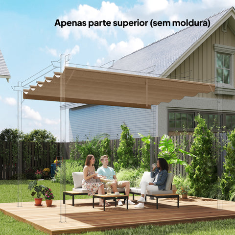 Teto de Pérgola 2,5x2,55 m Teto de Substituição Retrátil para Estrutura de Pérgola de 3x3 m Toldo de Tecido Apenas para Pérgola de Jardim com 10 Orifícios de Drenagem Castanho