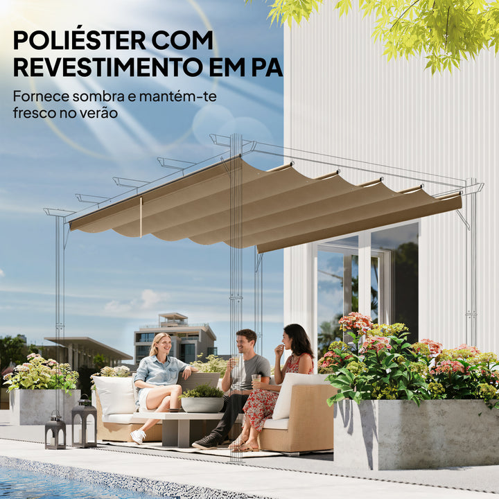 Teto de Pérgola 2,5x2,55 m Teto de Substituição Retrátil para Estrutura de Pérgola de 3x3 m Toldo de Tecido Apenas para Pérgola de Jardim com 10 Orifícios de Drenagem Castanho