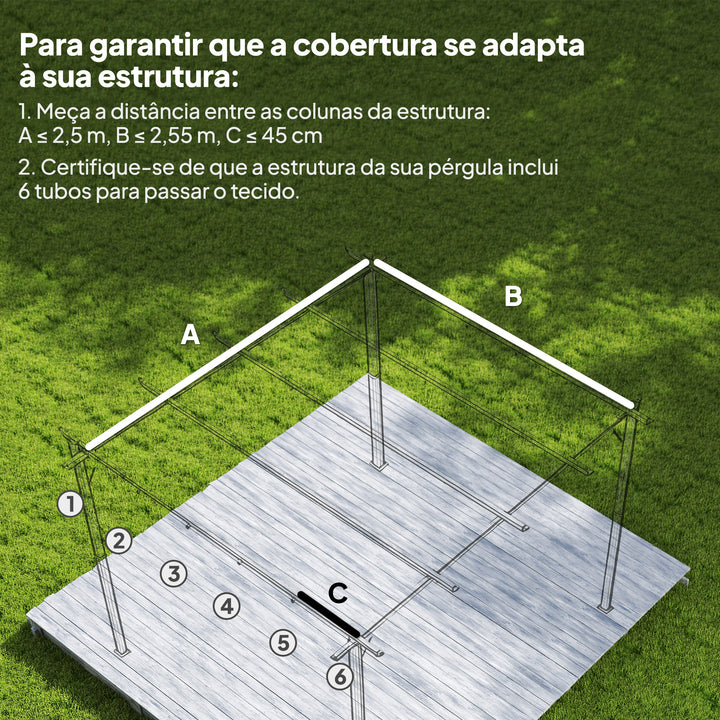 Teto de Pérgola 2,5x2,55 m Teto de Substituição Retrátil para Estrutura de Pérgola de 3x3 m Toldo de Tecido Apenas para Pérgola de Jardim com 10 Orifícios de Drenagem Castanho