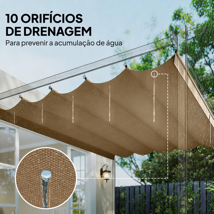 Teto de Pérgola 2,5x2,55 m Teto de Substituição Retrátil para Estrutura de Pérgola de 3x3 m Toldo de Tecido Apenas para Pérgola de Jardim com 10 Orifícios de Drenagem Castanho