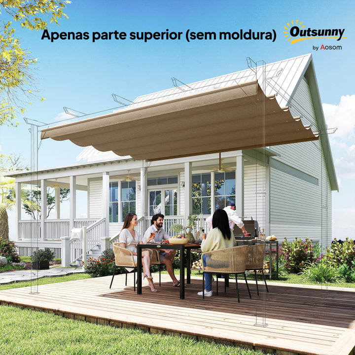 Teto de Pérgola 2,5x2,55 m Teto de Substituição Retrátil para Estrutura de Pérgola de 3x3 m Toldo de Tecido Apenas para Pérgola de Jardim com 10 Orifícios de Drenagem Castanho