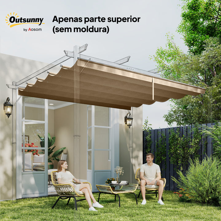 Teto de Pérgola 2,5x2,55 m Teto de Substituição Retrátil para Estrutura de Pérgola de 3x3 m Toldo de Tecido Apenas para Pérgola de Jardim com 10 Orifícios de Drenagem Castanho
