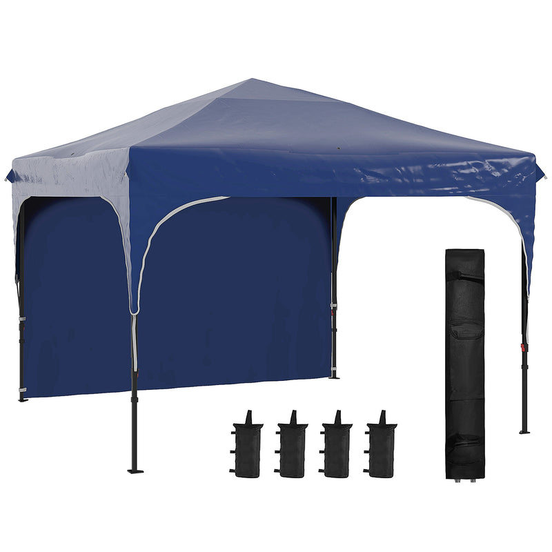 Tenda Dobrável 3x3m com Altura Ajustável Tenda de Jardim com 1 Parede Lateral Teto com Ventilação 4 Sacos de Areia e Bolsa de Transporte para Campismo Festas Azul