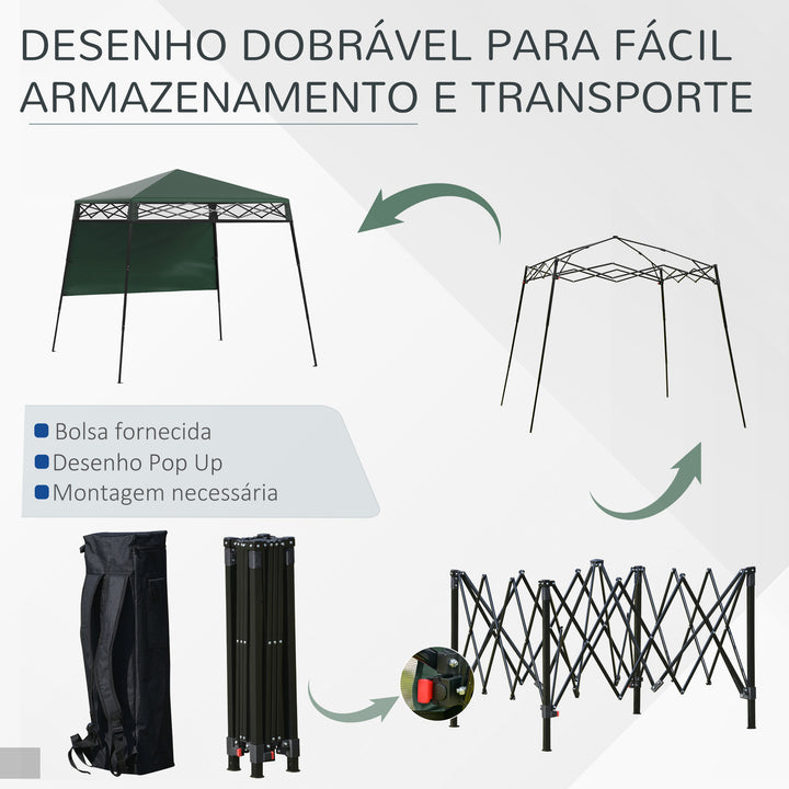 Tenda Dobrável 220x220x200 cm Tenda Dobrável com 1 Parede Lateral Bolsa de Transporte Impermeável e Proteção UV50+ para Jardim Pátio Verde