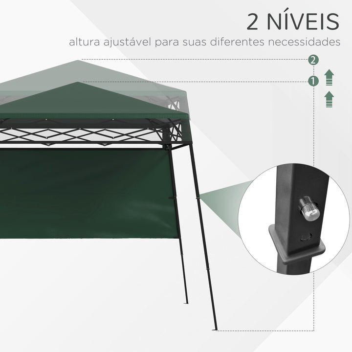 Tenda Dobrável 220x220x200 cm Tenda Dobrável com 1 Parede Lateral Bolsa de Transporte Impermeável e Proteção UV50+ para Jardim Pátio Verde
