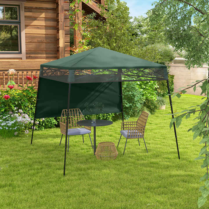 Tenda Dobrável 220x220x200 cm Tenda Dobrável com 1 Parede Lateral Bolsa de Transporte Impermeável e Proteção UV50+ para Jardim Pátio Verde