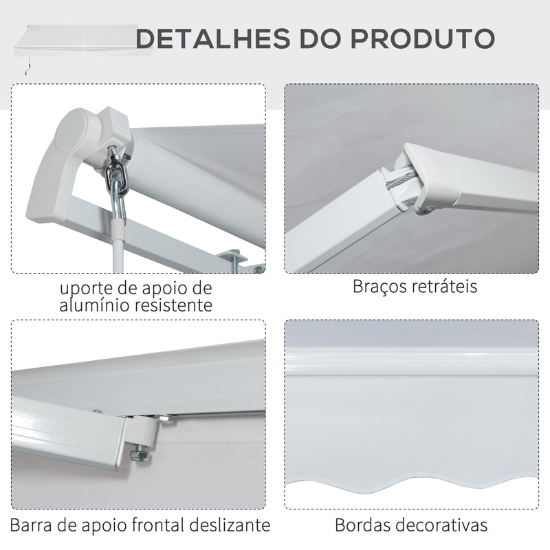 Toldo Manual 3,5x2,5 m de Alumínio Toldo de Varanda Pátio com Manivela Resistente a Água Proteção Solar UV para Jardim Exterior Branco