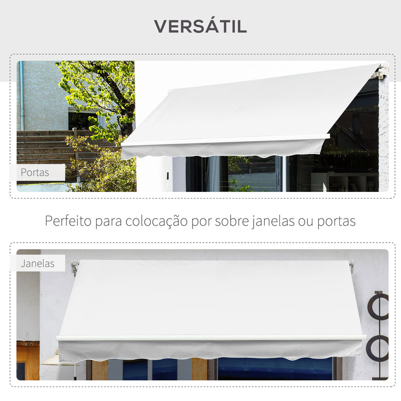 Toldo Manual 3,5x2,5 m de Alumínio Toldo de Varanda Pátio com Manivela Resistente a Água Proteção Solar UV para Jardim Exterior Branco