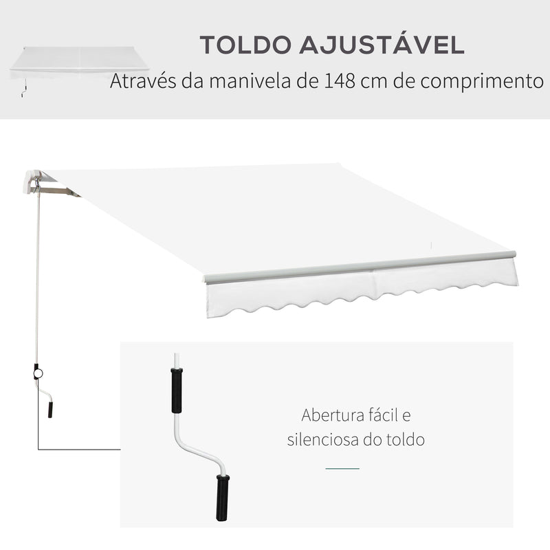 Toldo Manual 3,5x2,5 m de Alumínio Toldo de Varanda Pátio com Manivela Resistente a Água Proteção Solar UV para Jardim Exterior Branco