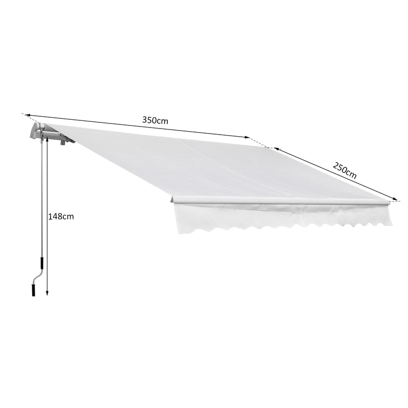 Toldo Manual 3,5x2,5 m de Alumínio Toldo de Varanda Pátio com Manivela Resistente a Água Proteção Solar UV para Jardim Exterior Branco