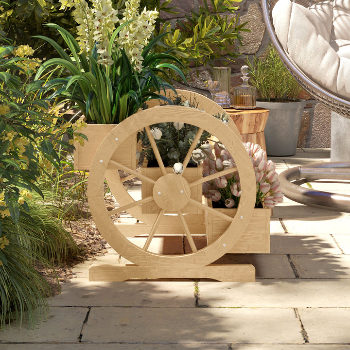 Floreira de Madeira com 3 Níveis para Exterior Design em Escada com Rodas e Orifícios de Drenagem para Terraço ou Jardim 61x62x57 cm Madeira