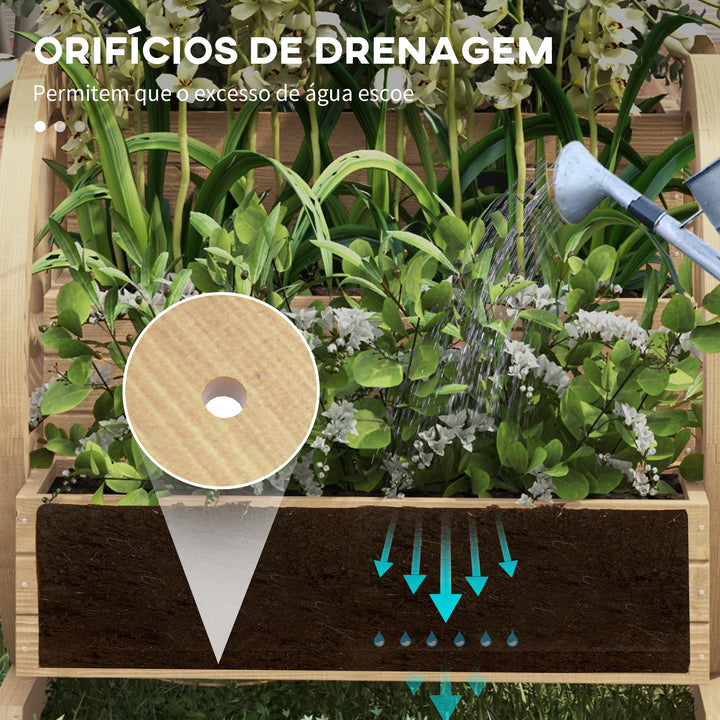 Floreira de Madeira com 3 Níveis para Exterior Design em Escada com Rodas e Orifícios de Drenagem para Terraço ou Jardim 61x62x57 cm Madeira