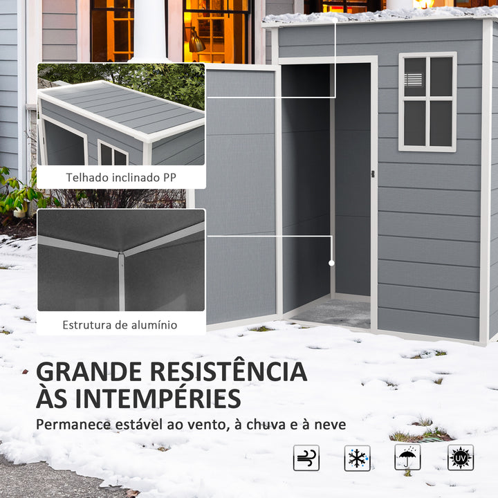 Abrigo de Jardim 1,14 m² 151x92x193 cm Abrigo de Exterior Metálico com Chão Porta de Correr Janela e Teto Inclinado para Armazenamento de Ferramentas Cinzento
