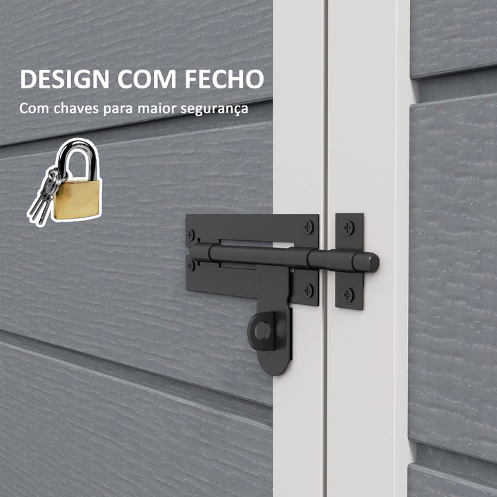 Abrigo de Jardim 1,14 m² 151x92x193 cm Abrigo de Exterior Metálico com Chão Porta de Correr Janela e Teto Inclinado para Armazenamento de Ferramentas Cinzento