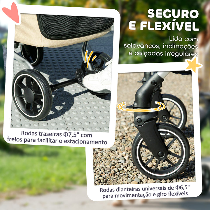 Carrinho para Cães Dobrável Carrinho de Passeio para Cães Pequenos com Rodas Universais Correia de Segurança Almofada Lavável e Janelas 80x48,5x106 cm Cáqui