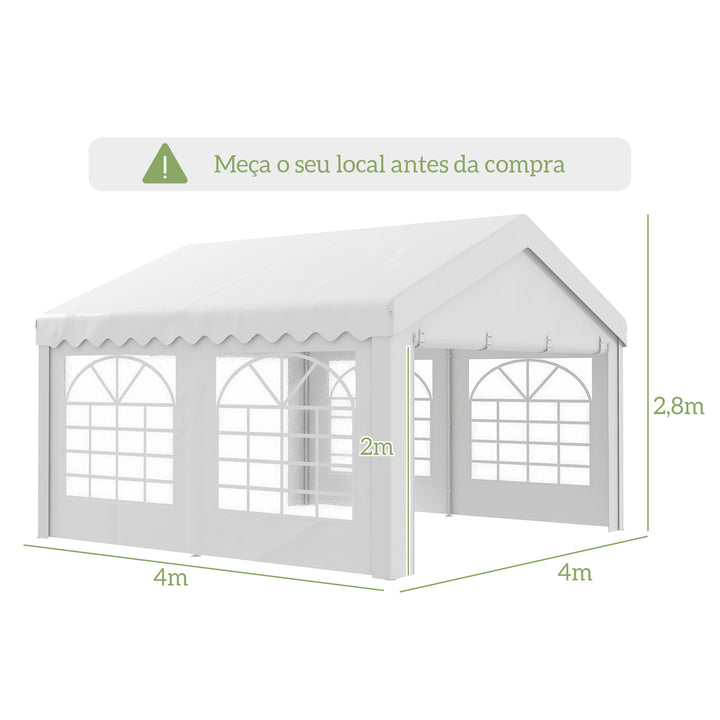 Tenda para Festas 400x400x280cm para Exterior Campismo Casamentos com 4 Janelas e 2 Portas Branco