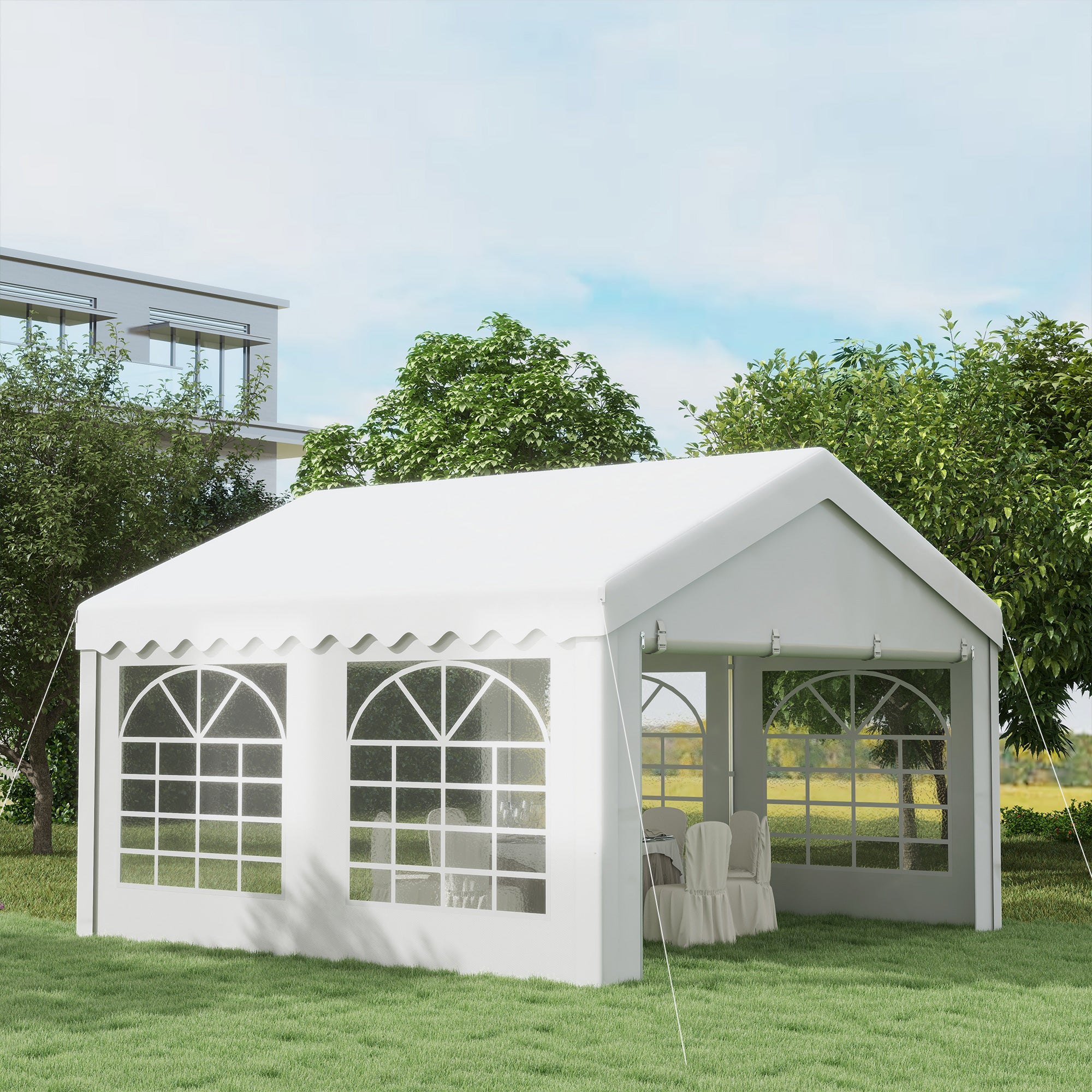 Tenda para Festas 400x400x280cm para Exterior Campismo Casamentos com 4 Janelas e 2 Portas Branco