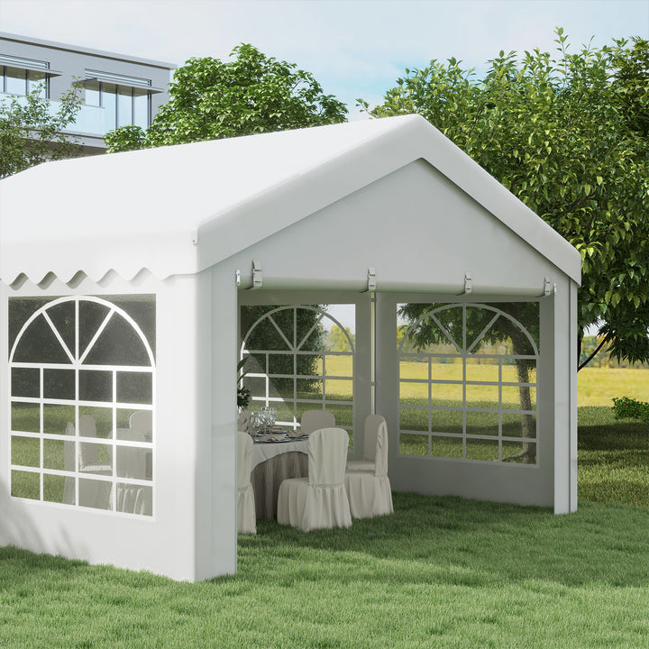 Tenda para Festas 400x400x280cm para Exterior Campismo Casamentos com 4 Janelas e 2 Portas Branco