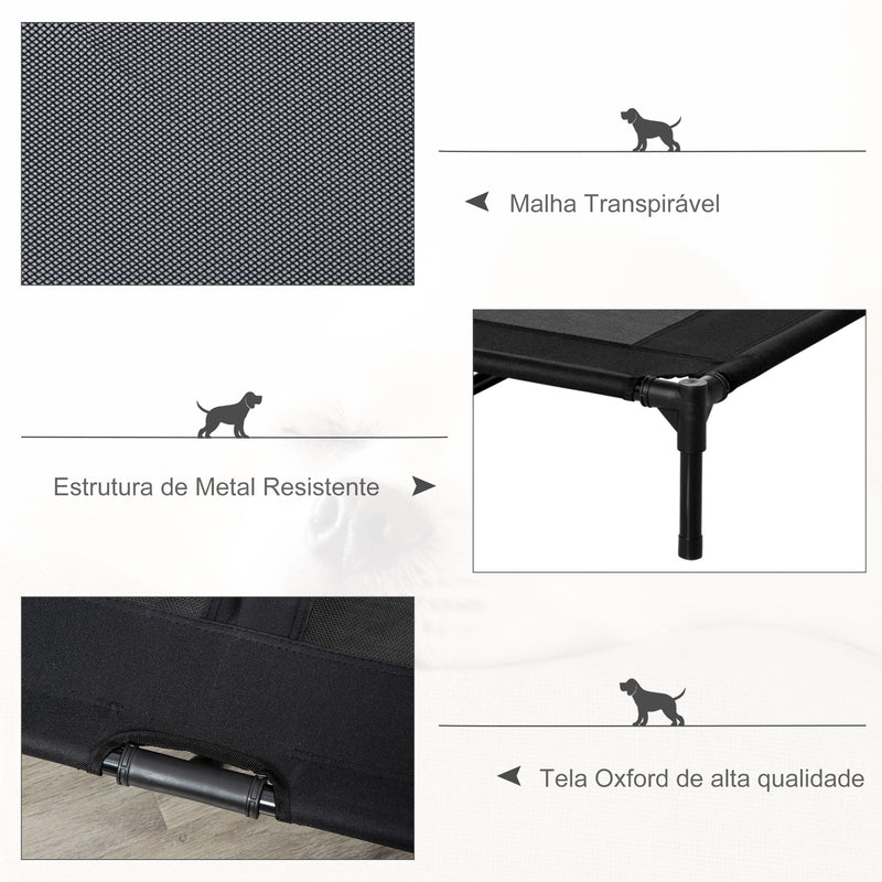 Cama Elevada para Cães Cama de Animais de Estimação com Malha Transpirável e Tecido Oxford para Exterior Interior Jardim Terraço 92x76x18 cm Preto