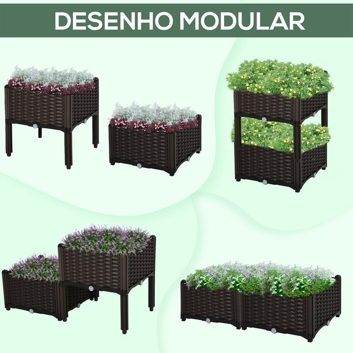 Conjunto 2 plantadores quadrados com furos de drenagem de água 40x40x26 / 44cm