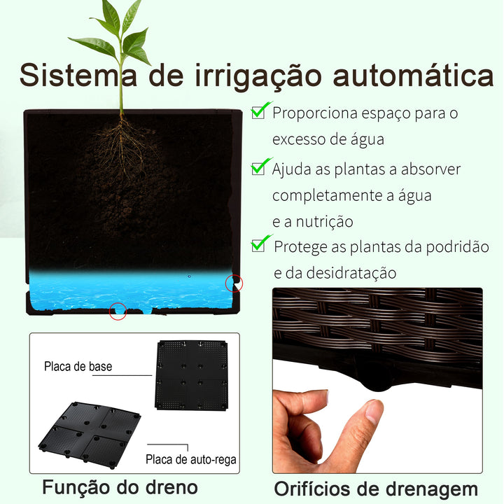 Conjunto 2 plantadores quadrados com furos de drenagem de água 40x40x26 / 44cm