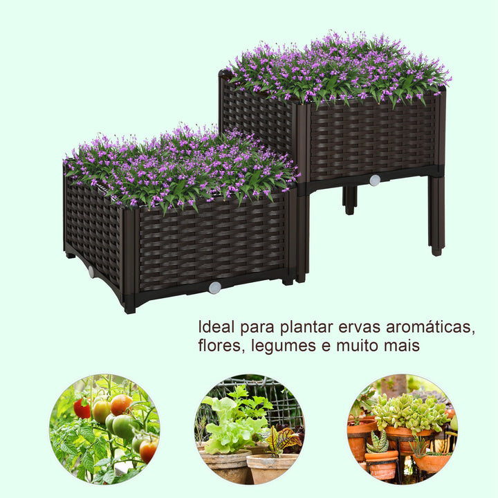 Conjunto 2 plantadores quadrados com furos de drenagem de água 40x40x26 / 44cm