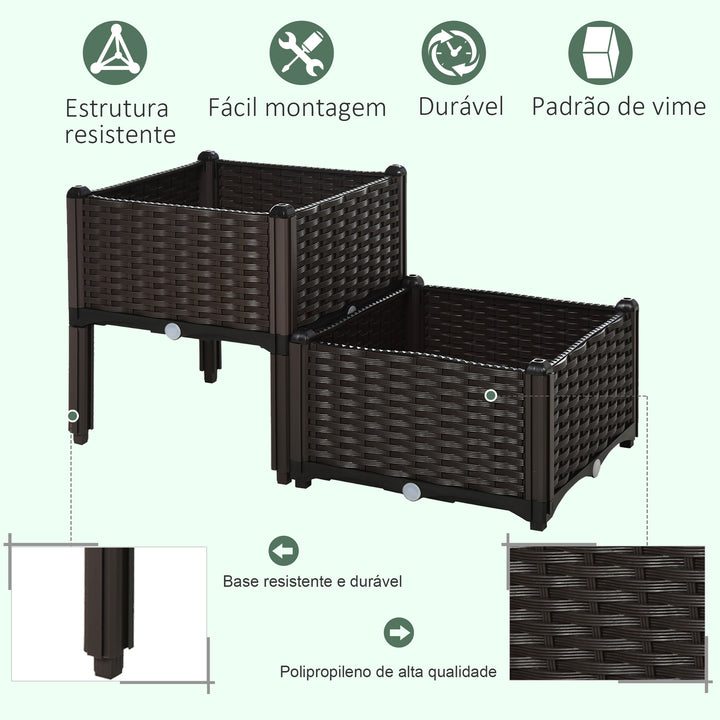 Conjunto 2 plantadores quadrados com furos de drenagem de água 40x40x26 / 44cm