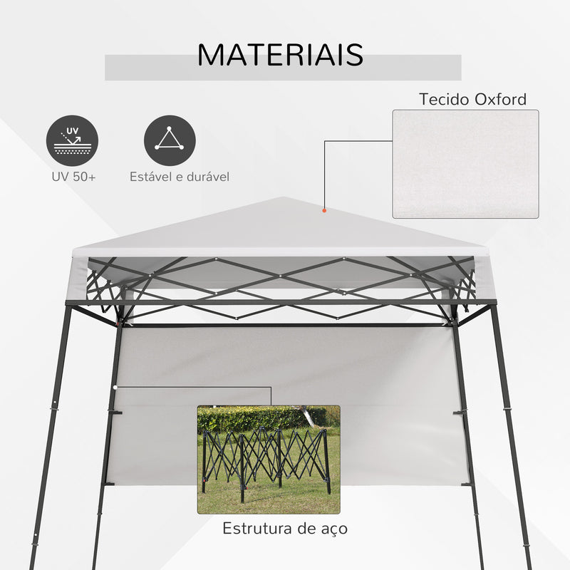 Tenda Dobrável 220x220x200 cm Tenda Dobrável com 1 Parede Lateral Bolsa de Transporte Impermeável e Proteção UV50+ para Jardim Pátio Branco