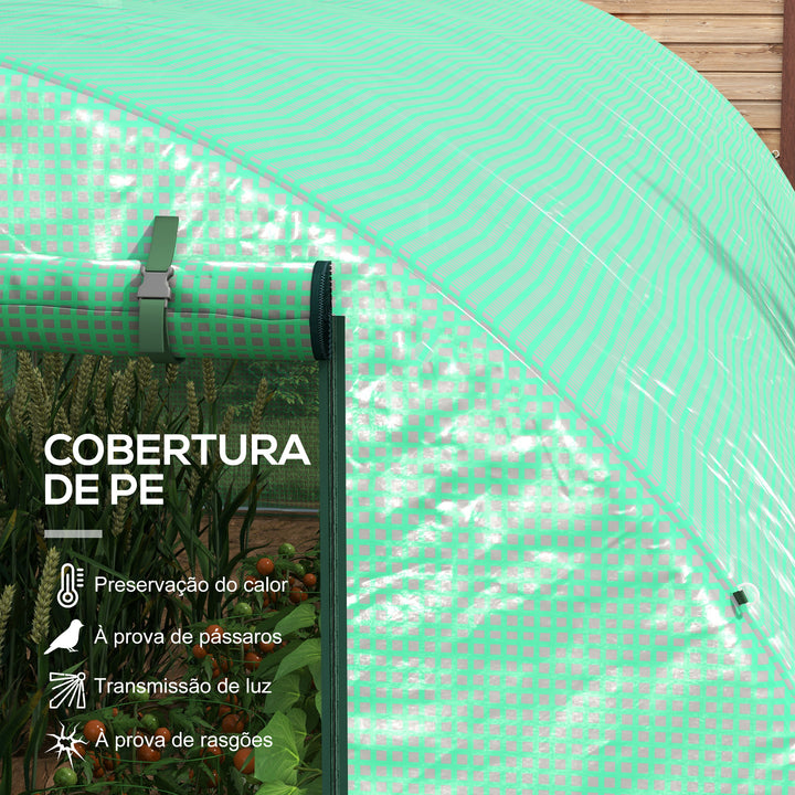Estufa tipo Túnel 6x3x2 m Estufa de Exterior Com Sistema de Irrigação 12 Janelas com Malha e 1 Porta de Enrolar Estufa de Jardim Pátio Verde