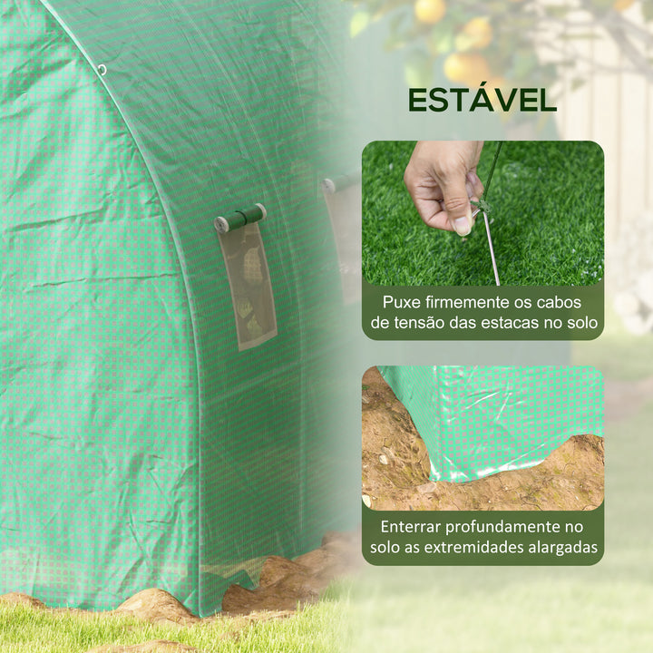 Estufa tipo Túnel 6x3x2 m Estufa de Exterior Com Sistema de Irrigação 12 Janelas com Malha e 1 Porta de Enrolar Estufa de Jardim Pátio Verde