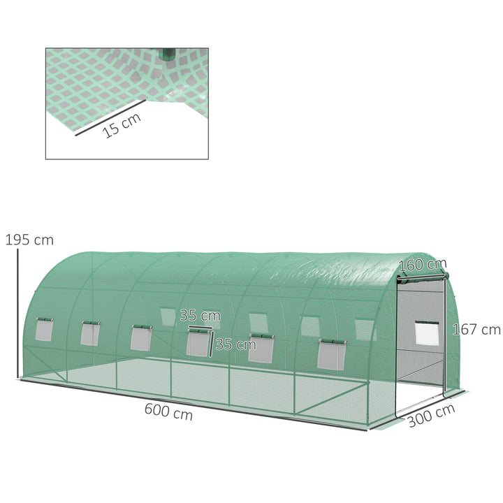 Estufa tipo Túnel 6x3x2 m Estufa de Exterior Com Sistema de Irrigação 12 Janelas com Malha e 1 Porta de Enrolar Estufa de Jardim Pátio Verde