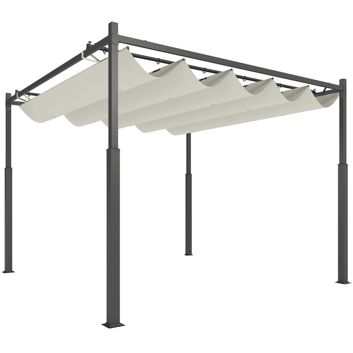 Pérgola de Jardim 3x3 m com Teto Retráctil e Acessório Magnético Pérgola de Jardim com Proteção UV30+ Colunas Metálicas e Ganchos Pérgola para Pátio, Terraço, Exterior Creme