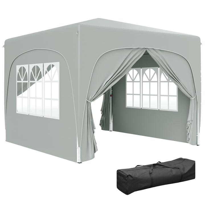 Tenda Dobrável Tenda 3x3 m com Painéis Laterais UPF50+ Tenda de Jardim com Altura Ajustável e Bolsa de Transporte para Campismo Festas Pátio Cinza Claro